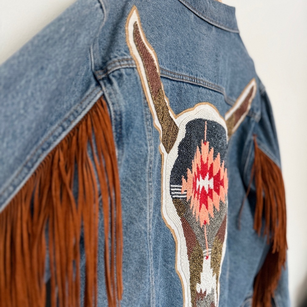Pink & Silver/Levi’s Hand Beaded Denim Jacket size L - Picture 8 of 13
